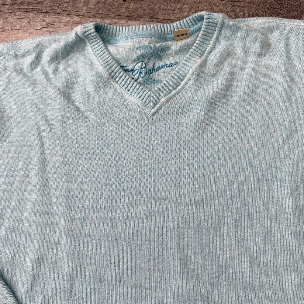 Tommy Bahama Cotton Sweater Mens Large Aqua V-Neck 2 If By Sea Pullover T4391 - Picture 3 of 8